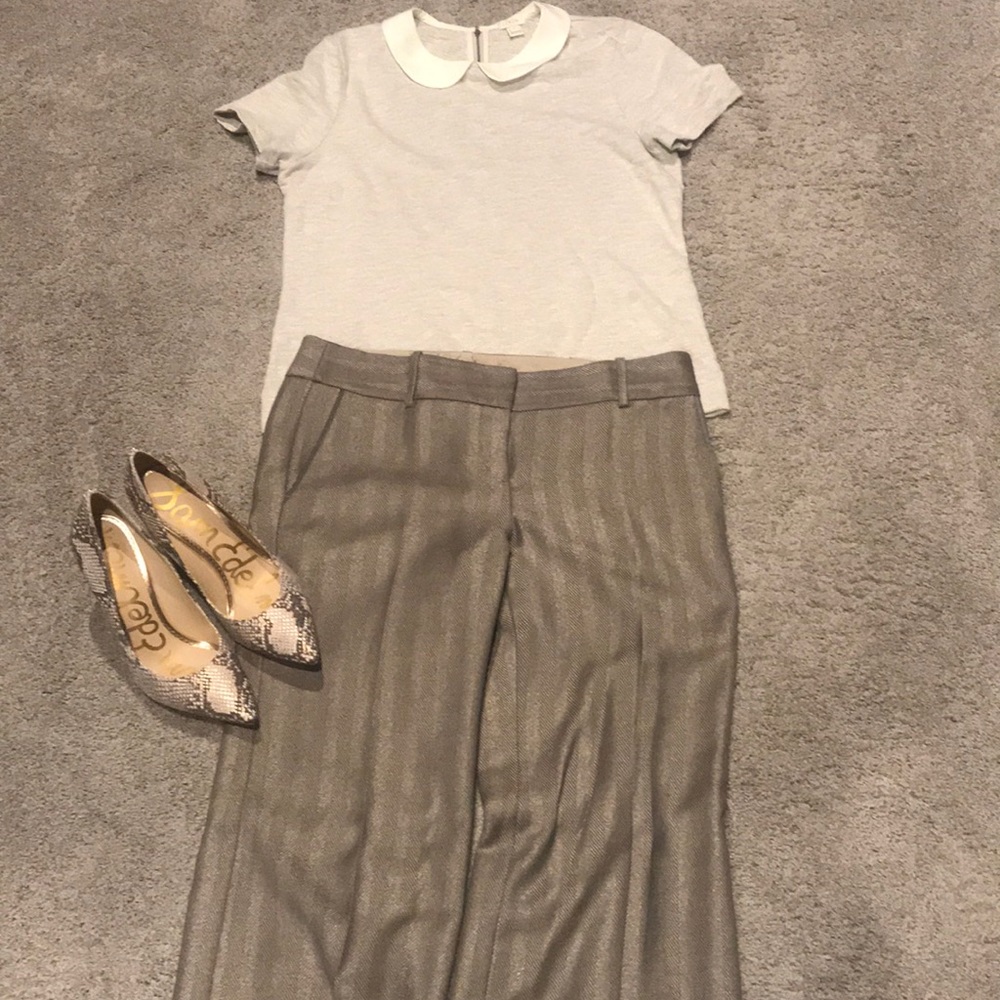 Loft shiny herringbone wide leg trousers
